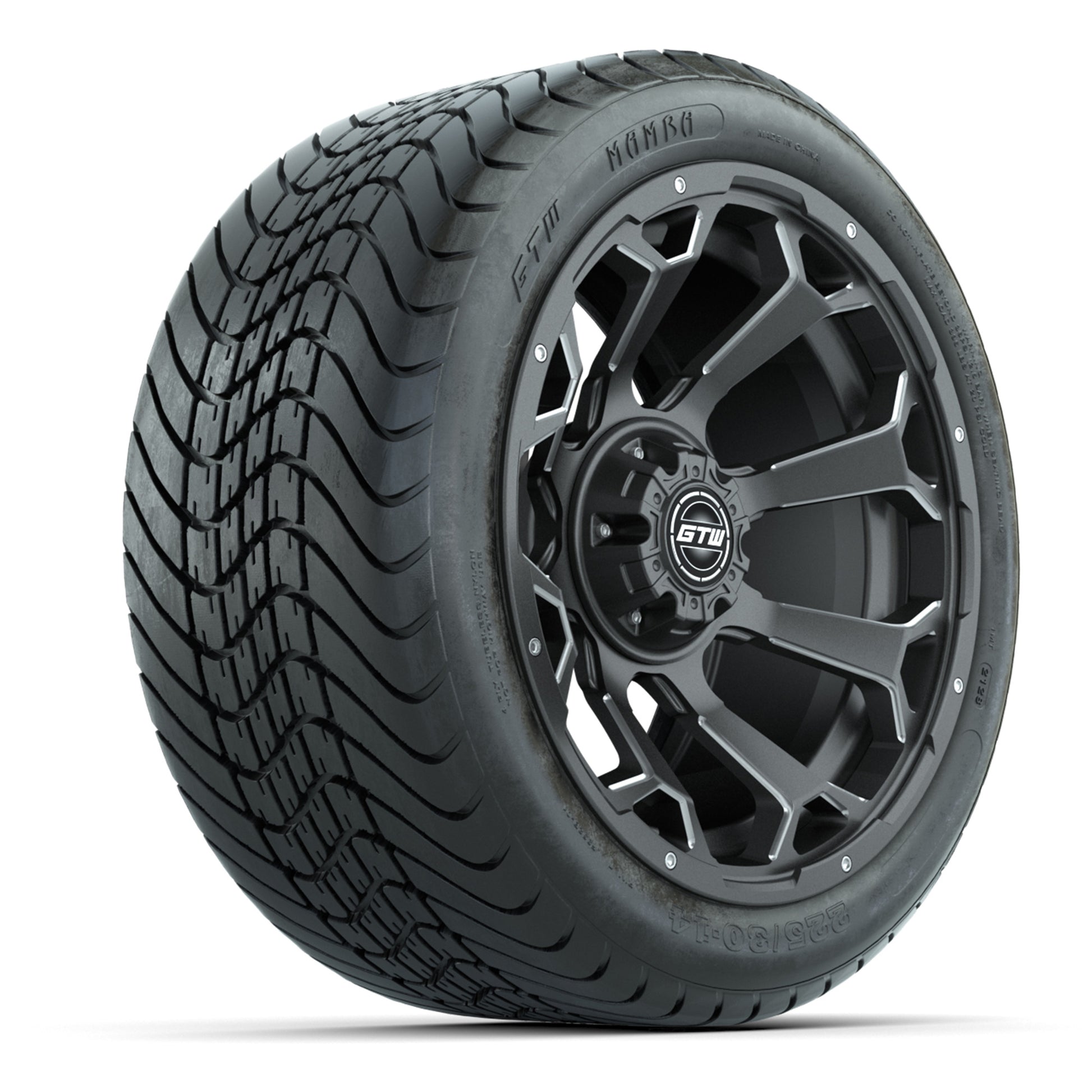 GTW Raven Matte Gray/Ball Mill 14 in Wheels with 225/30-14 Mamba Street Tires – Full Set