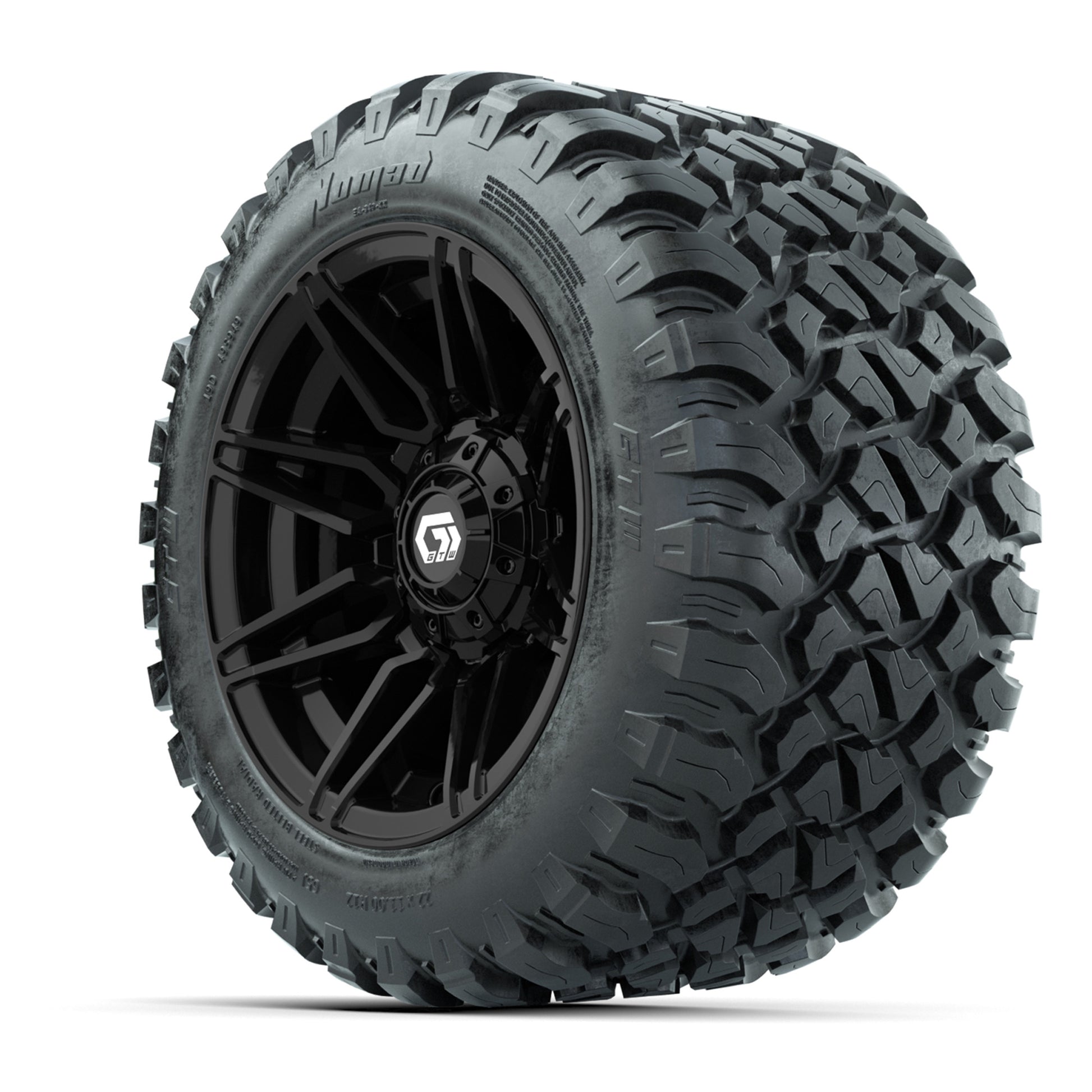 GTW® Stealth Black/Machined 12 in Wheels with 22X11-R12 Nomad Steel Belt Radial All-Terrain Tires – Full Set