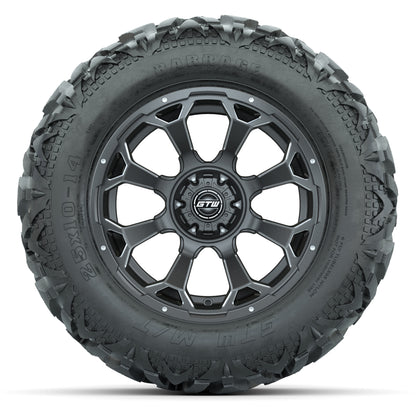 GTW Raven Matte Gray/Ball Mill 14 in Wheels with 25x10-14 Barrage Mud Tires – Full Set