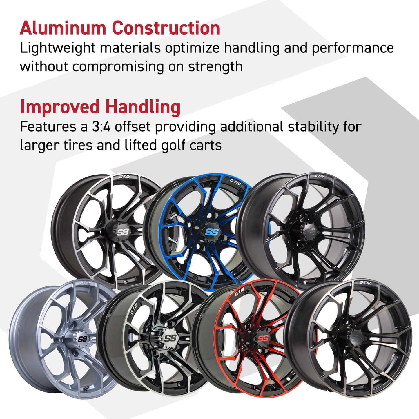 GTW® Spyder Black/Blue 14 in Wheels with 255/45-R14 Fusion GTR Steel Belt Radial Street Tires – Full Set