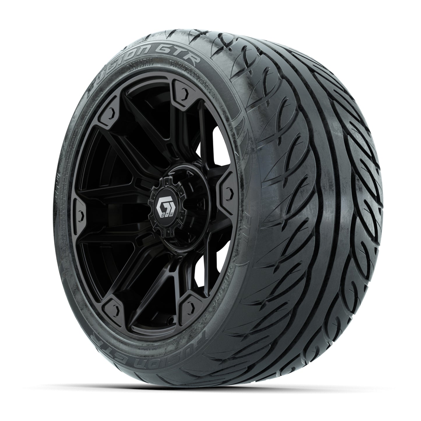 GTW® Graffiti Gloss Black 14 in Wheels with 225/40-R14 Fusion GTR Steel Belt Radial Street Tires – Full Set