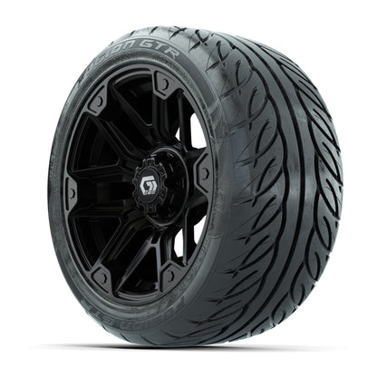 GTW® Graffiti Gloss Black 14 in Wheels with 225/40-R14 Fusion GTR Steel Belt Radial Street Tires – Full Set