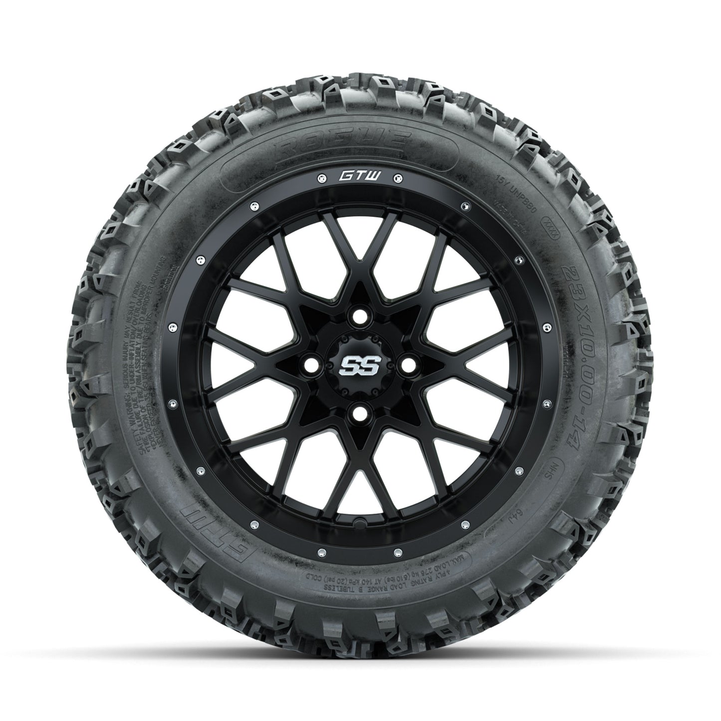 GTW Vortex Matte Black 14 in Wheels with 23x10.00-14 Rogue All Terrain Tires - Full Set