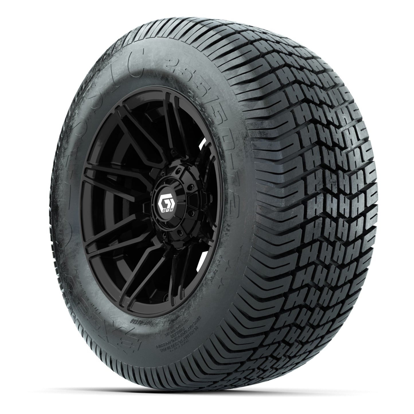 GTW® Stealth Gloss Black 12 in Wheels with 255/50-12 Excel Classic Street Tires – Full Set