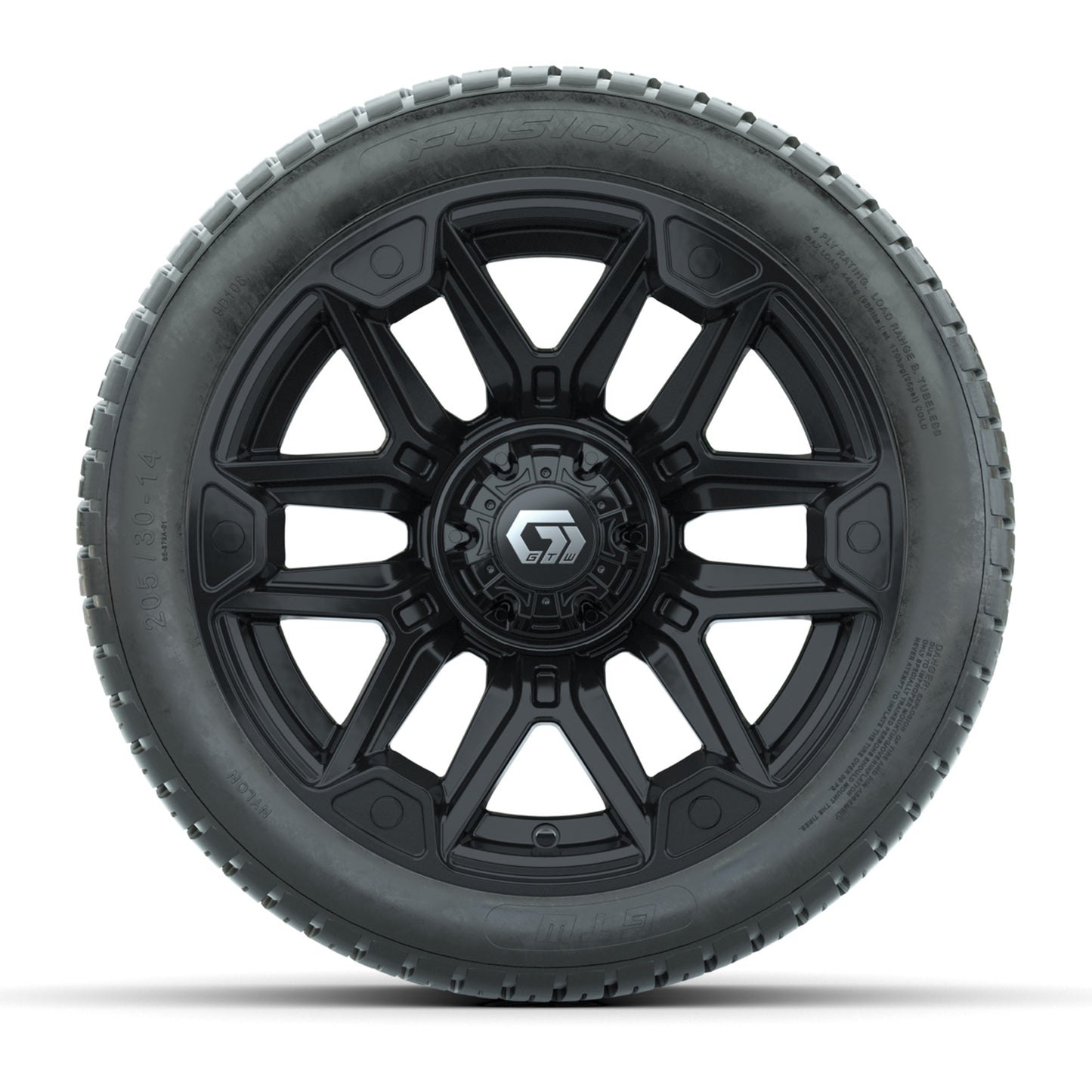 GTW® Graffiti Gloss Black 14 in Wheels with 205/30-14 Fusion Street Tires – Full Set