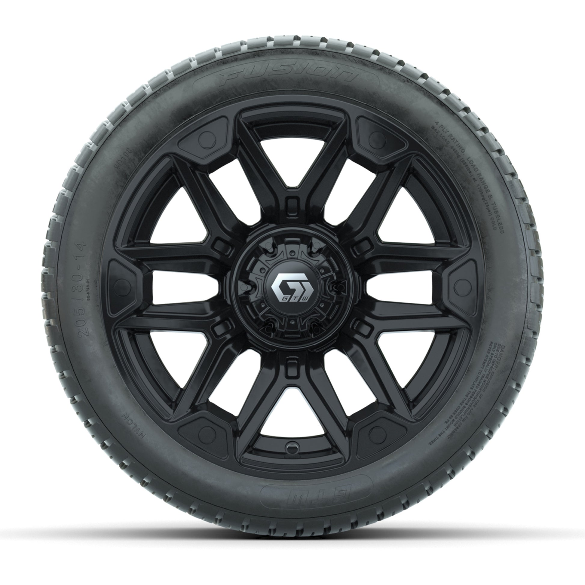 GTW® Graffiti Gloss Black 14 in Wheels with 205/30-14 Fusion Street Tires – Full Set