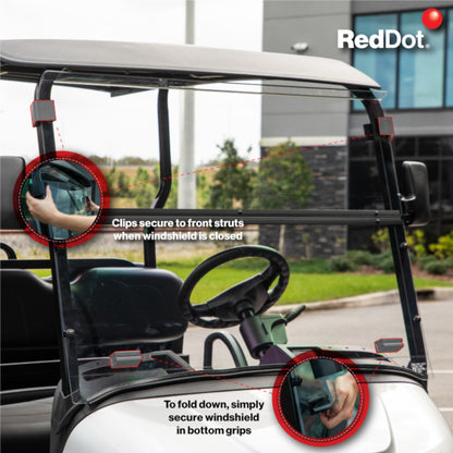 RedDot EZGO RXV with Modular Top Clear Folding Polycarbonate DOT Windshield with Rubber Trim (Years 2024-Up)