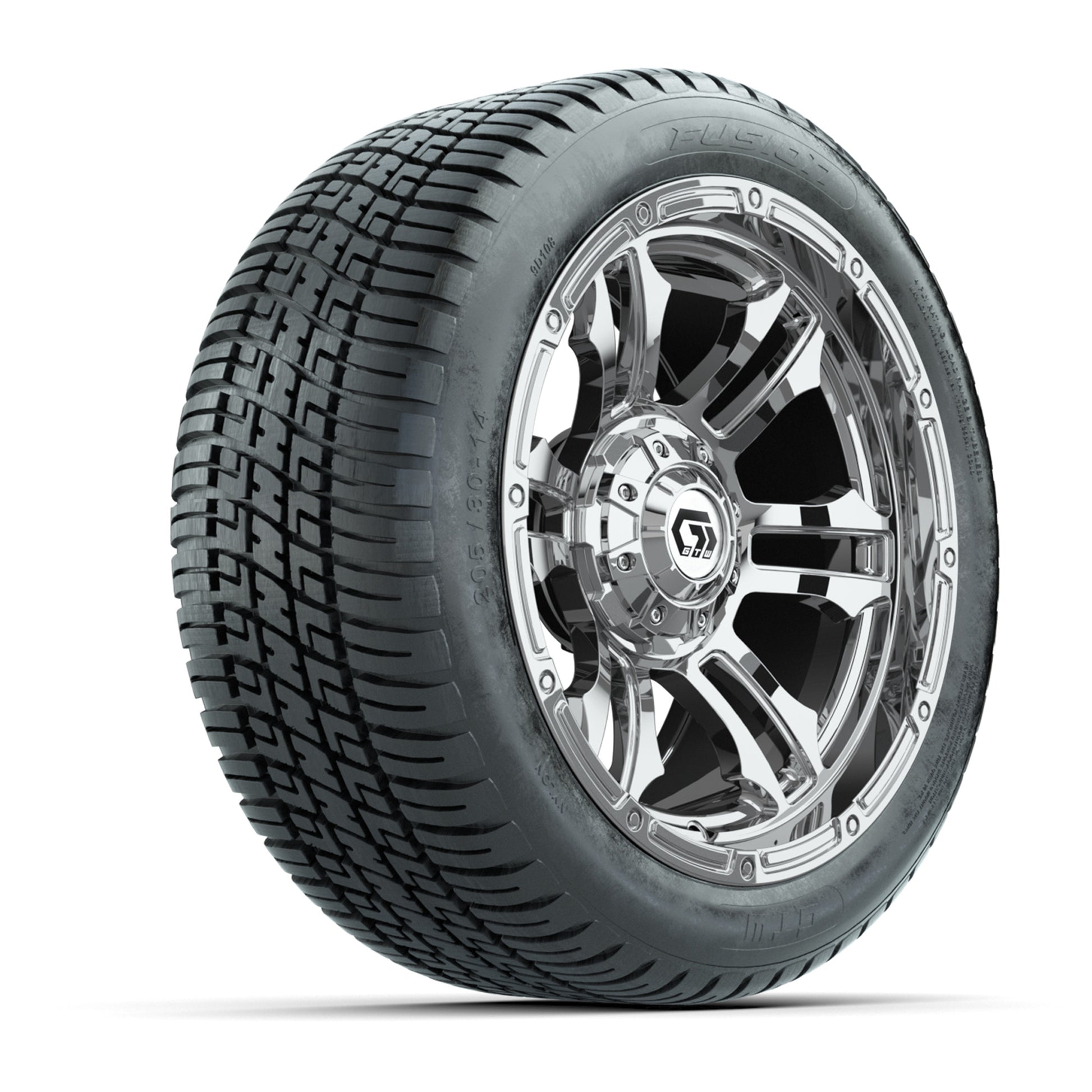 GTW® Shogun Chrome 14 in Wheels with 205/30-14 Fusion Street Tires – Full Set