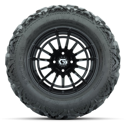 GTW Boost Gloss Black 14 in Wheels with 25x10-14 Barrage Mud Tires – Full Set