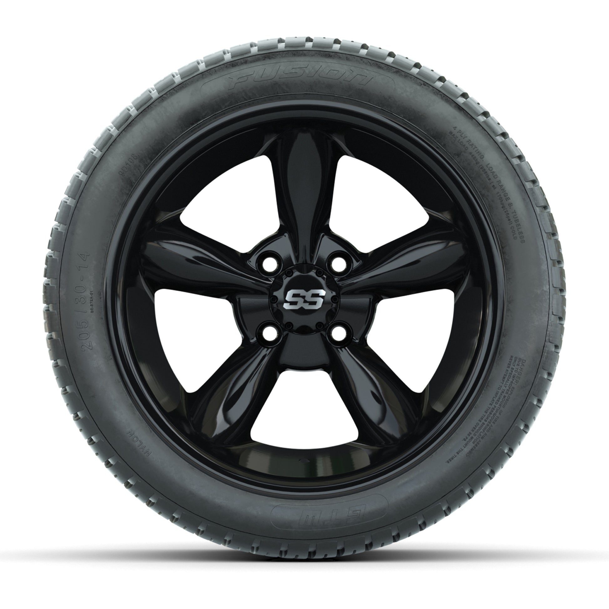 Set of (4) 14 in GTW Godfather Wheels with 205/30-14 Fusion Street Tires