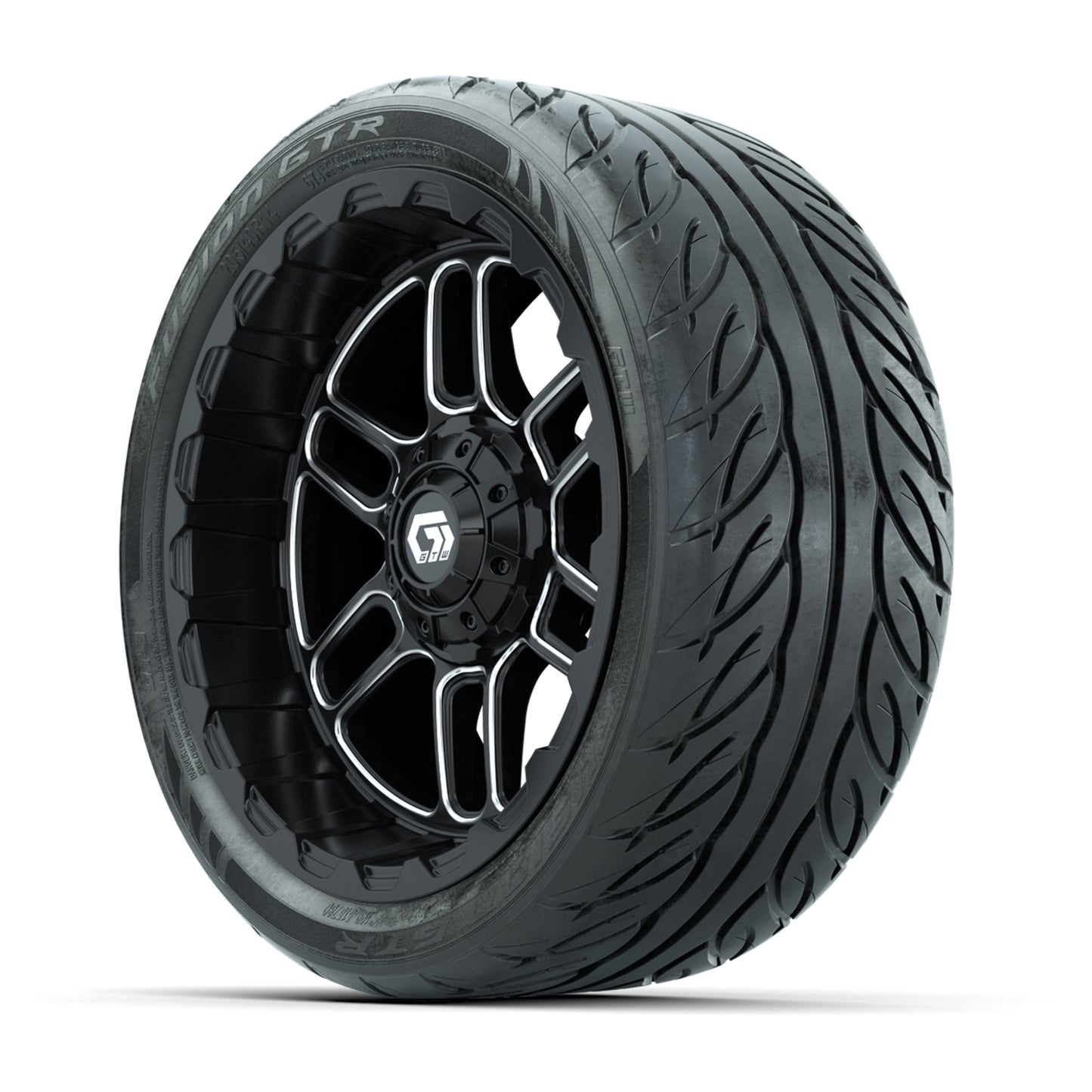 Set of (4) 14 in GTW® Titan Machined & Black Wheels with 205/40-R14 Fusion GTR Street Tires