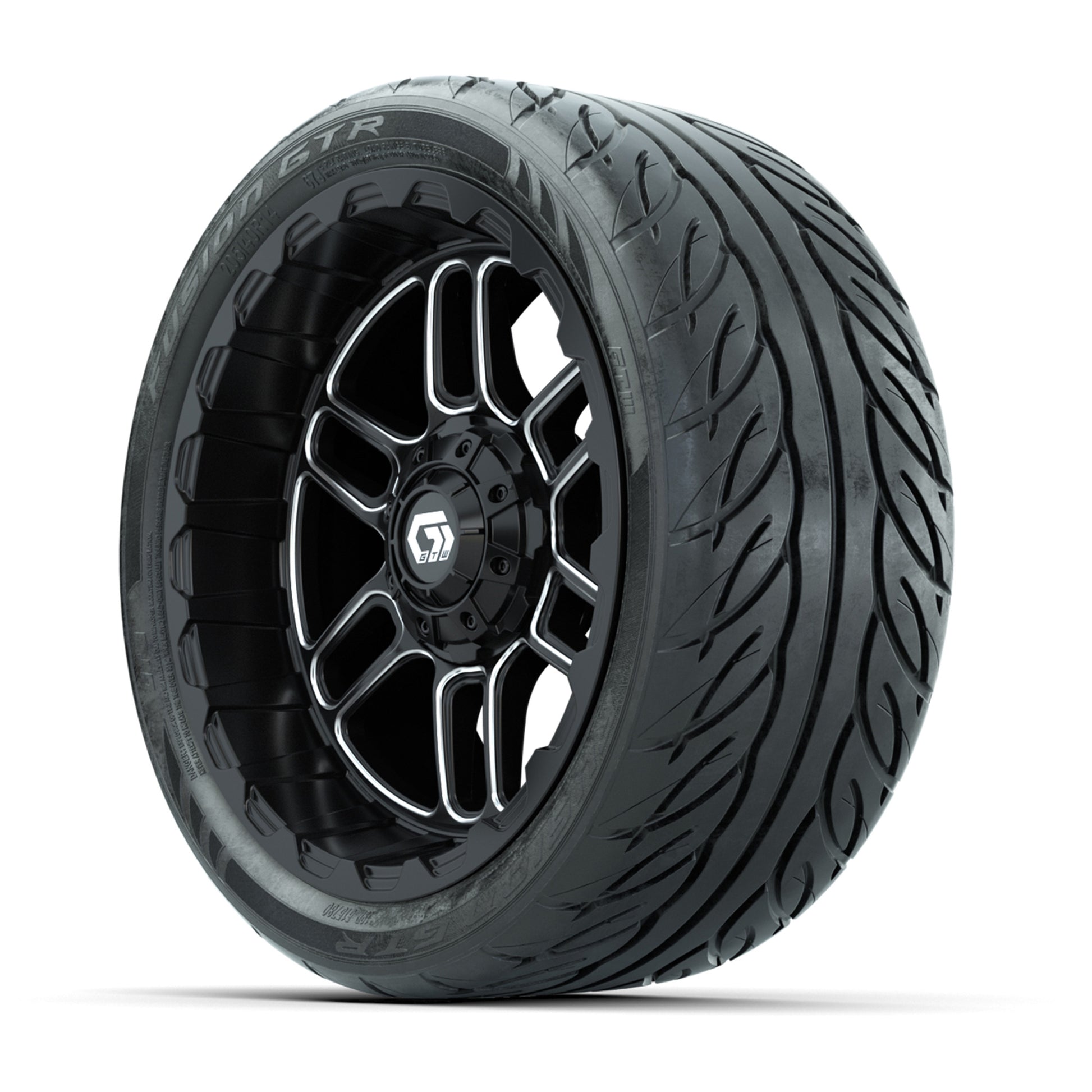 Set of (4) 14 in GTW® Titan Machined & Black Wheels with 205/40-R14 Fusion GTR Street Tires