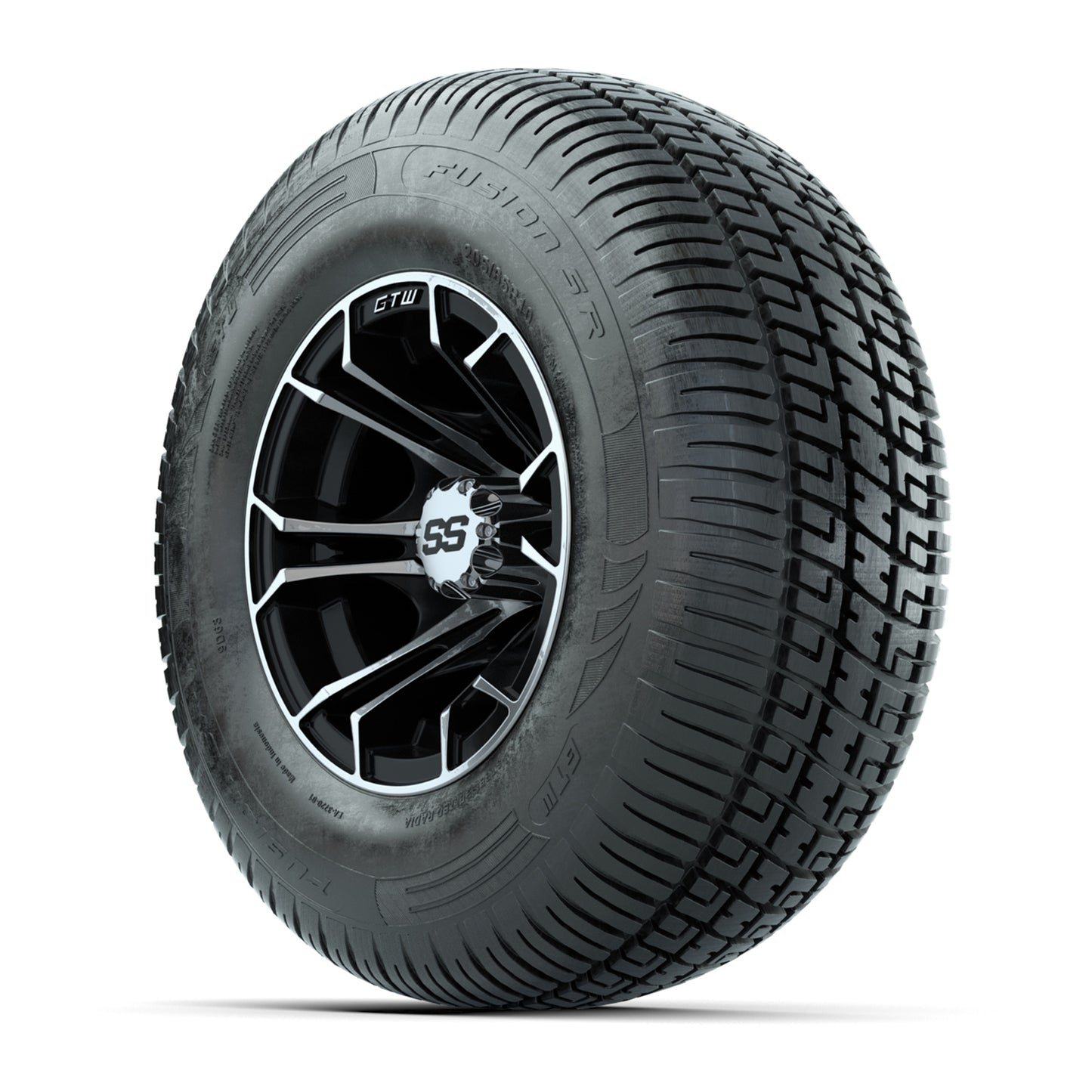 GTW Spyder Machined/Black 10 in Wheels with 205/65-R10 Fusion SR Steel Belted Radial Tires – Full Set