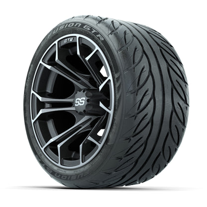 GTW® Spyder Matte Gray/Machined 12 in Wheels with 215/40-R12 Fusion GTR Steel Belt Radial Street Tires – Full Set