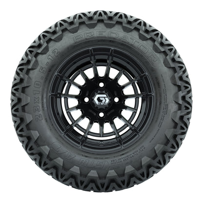 GTW® Boost Gloss Black 12 in Wheels with 23X10.5-12 Predator All-Terrain Tires – Full Set