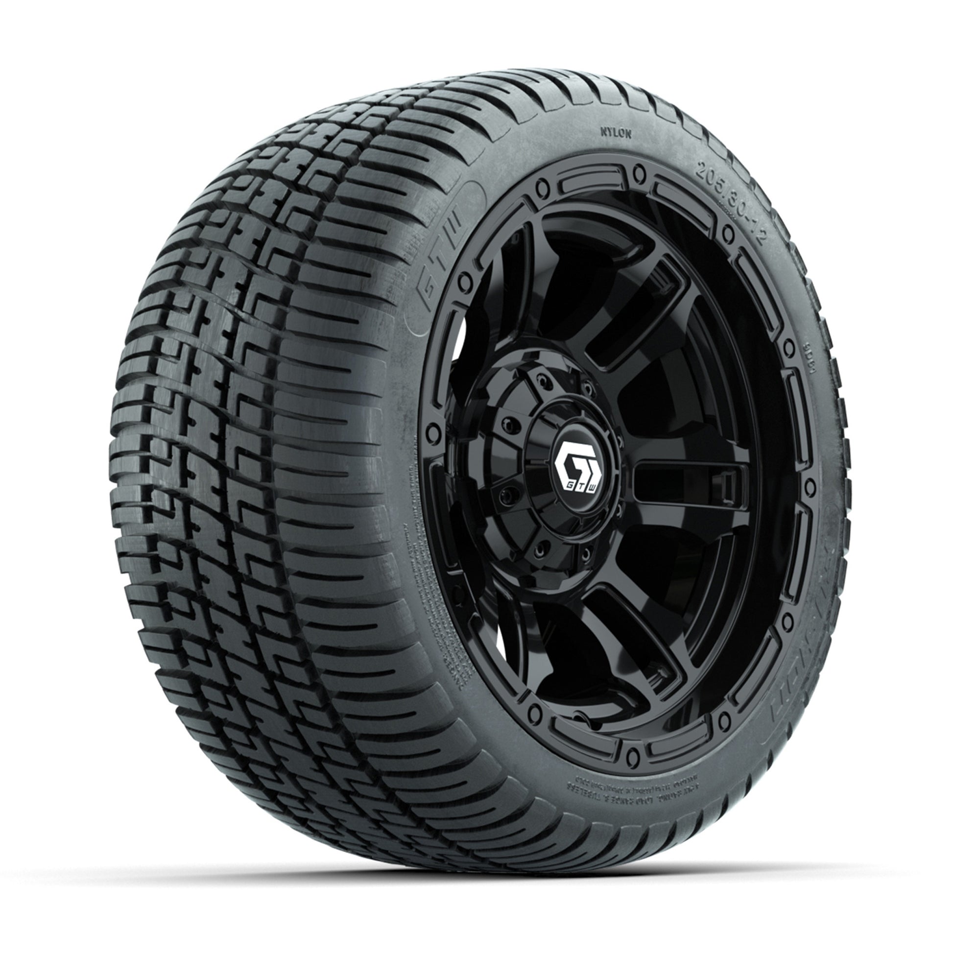 GTW® Shogun Gloss Black 12 in Wheels with 205/30-12 Fusion Street Tires – Full Set
