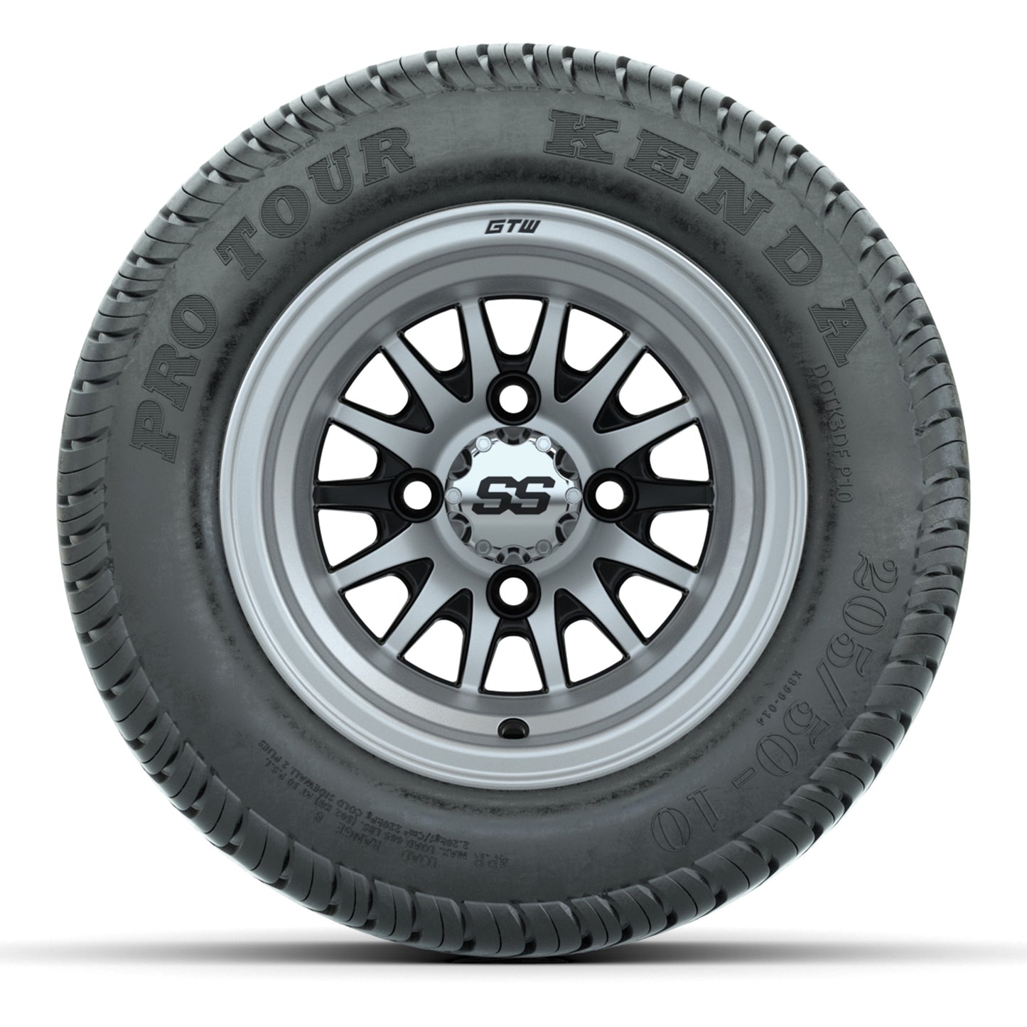 GTW Medusa Black/Machined 10 in Wheels with 205/50-10 Kenda Pro Tour Street Tires – Full Set