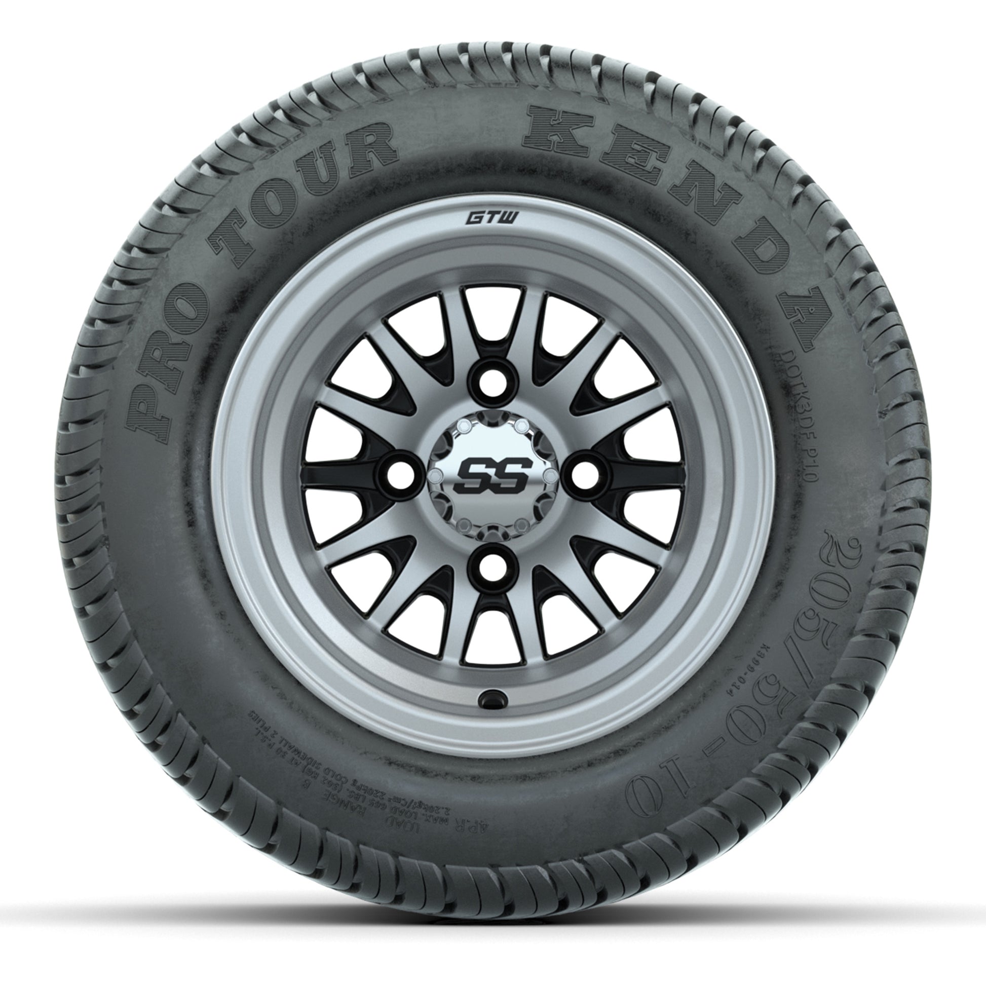 GTW Medusa Black/Machined 10 in Wheels with 205/50-10 Kenda Pro Tour Street Tires – Full Set