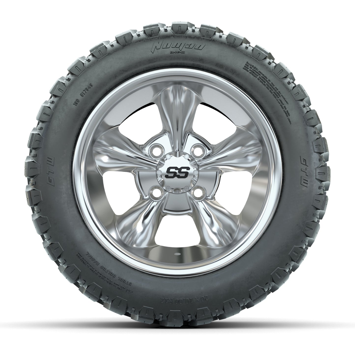 GTW® Godfather Chrome 12 in Wheels with 20X10-12 Nomad Steel Belt Radial All-Terrain Tires – Full Set