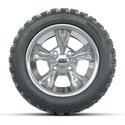 GTW® Godfather Chrome 12 in Wheels with 20X10-12 Nomad Steel Belt Radial All-Terrain Tires – Full Set