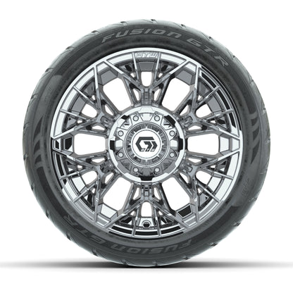 GTW® Stellar Chrome 12 in Wheels with 215/40-R12 Fusion GTR Steel Belt Radial Street Tires – Full Set