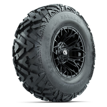 GTW® Stellar Black 12 in Wheels with 25X10-12 Barrage Mud Tires – Full Set