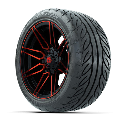 GTW® Stealth Red/Machined 14 in Wheels with 225/40-R14 Fusion GTR Steel Belt Radial Street Tires – Full Set