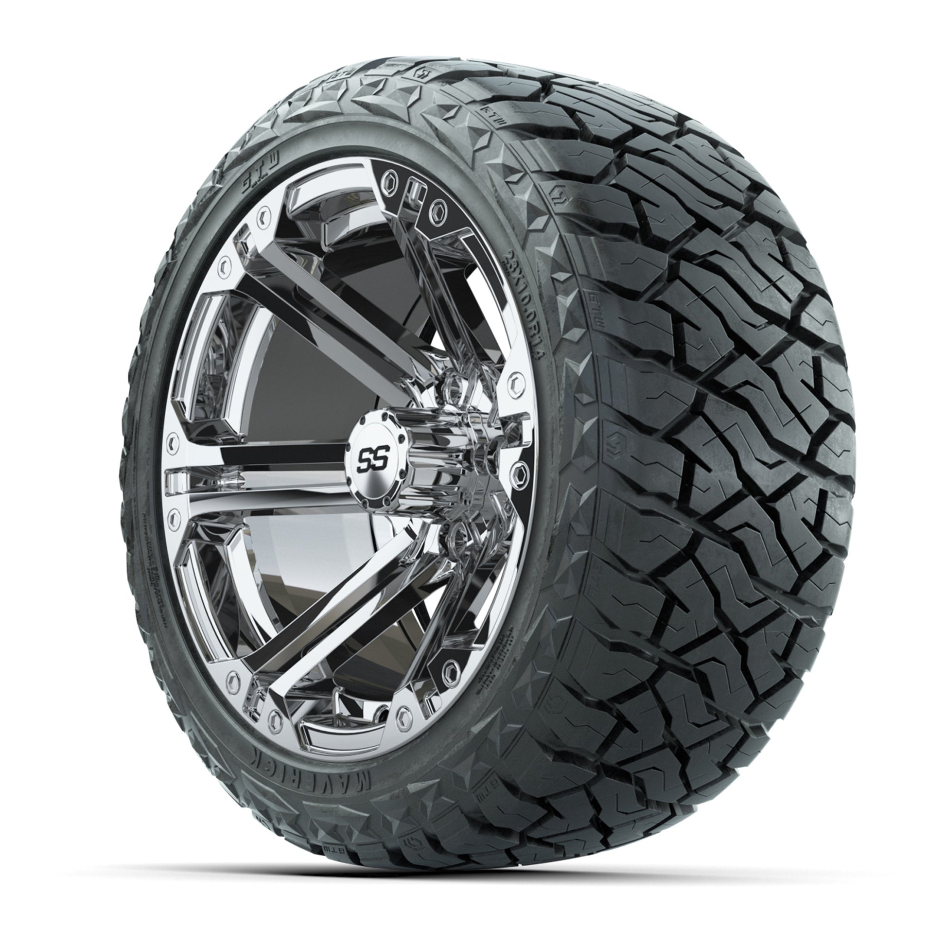 GTW Specter Chrome 14 in Wheels with 23x10.00-R14 Maverick All-Terrain Tires – Full Set