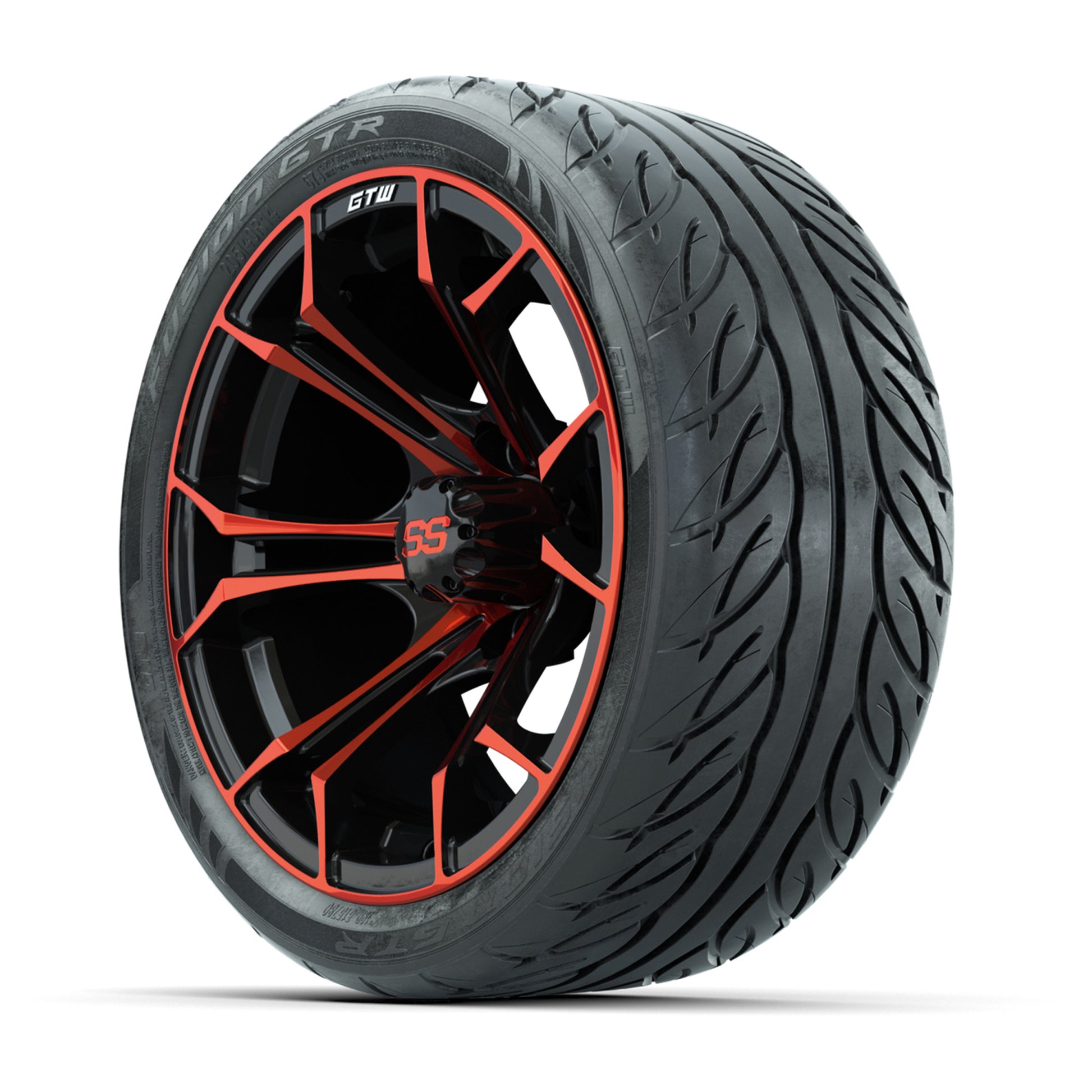 GTW Spyder Red/Black 14 in Wheels with 205/40-R14 Fusion GTR Street Tires – Full Set