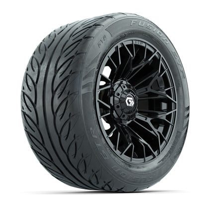 GTW® Stellar Black 14 in Wheels with 255/45-R14 Fusion GTR Steel Belt Radial Street Tires – Full Set