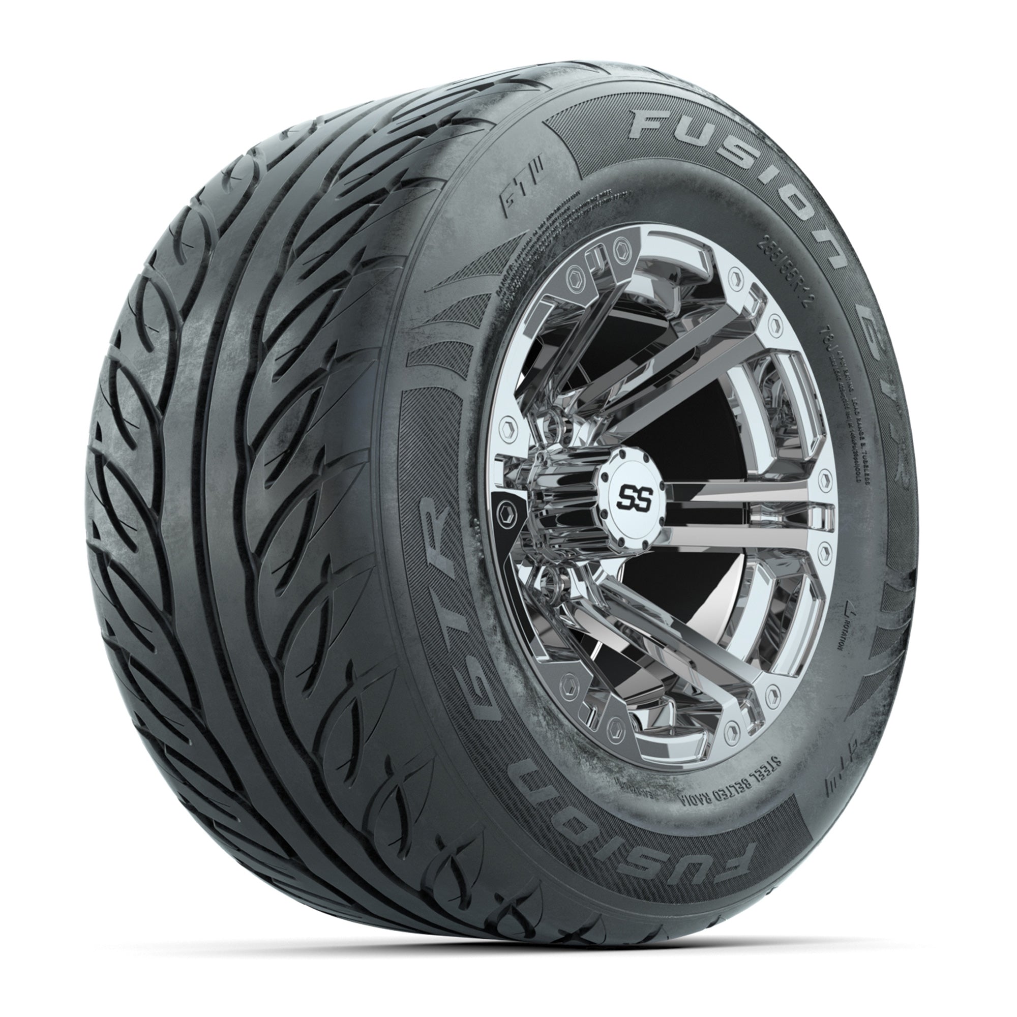 GTW® Specter Chrome 12 in Wheels with 255/55-R12 Fusion GTR Steel Belt ...