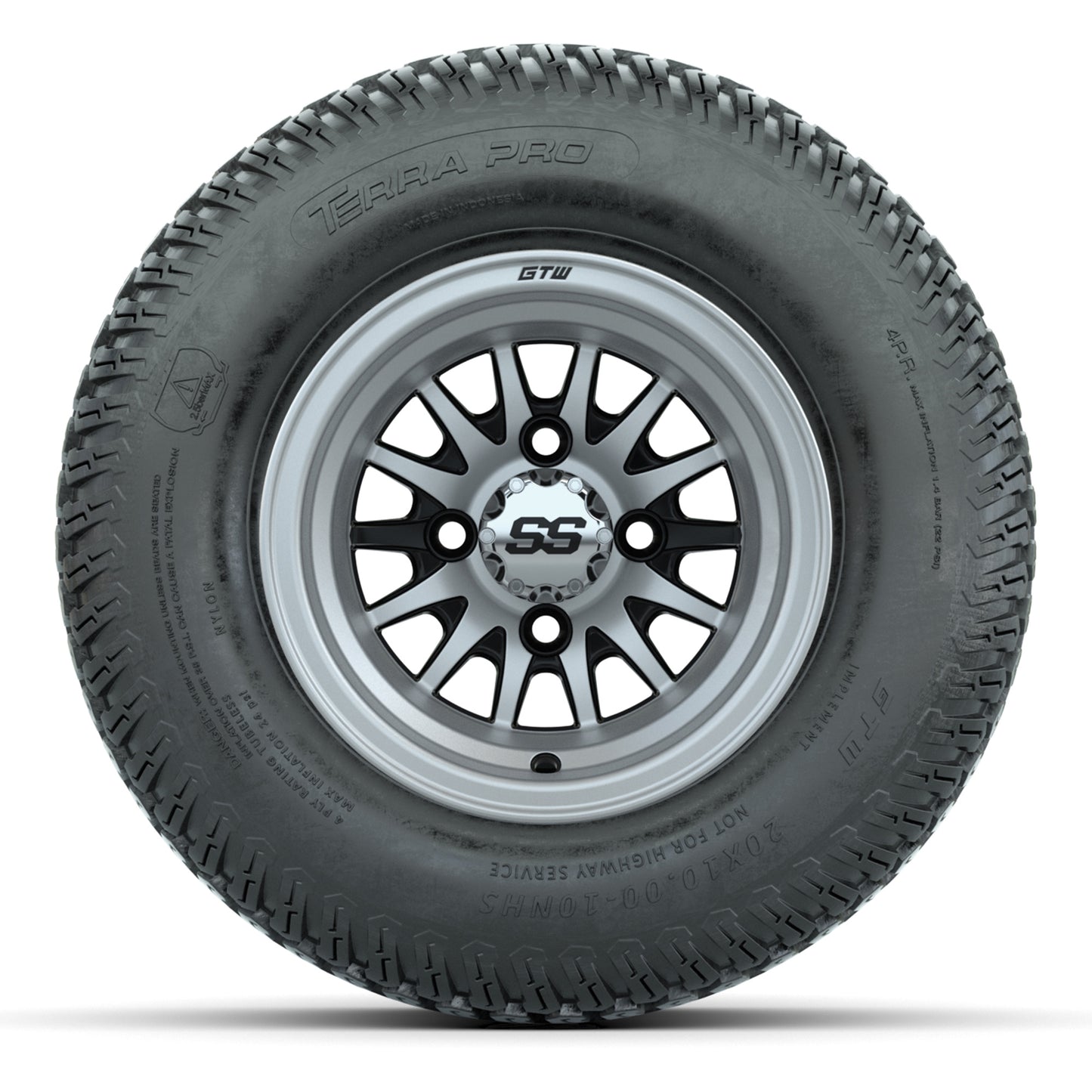GTW Medusa Black/Machined 10 in Wheels with 20x10-10 S-Pattern Terra Pro Street Tires – Full Set