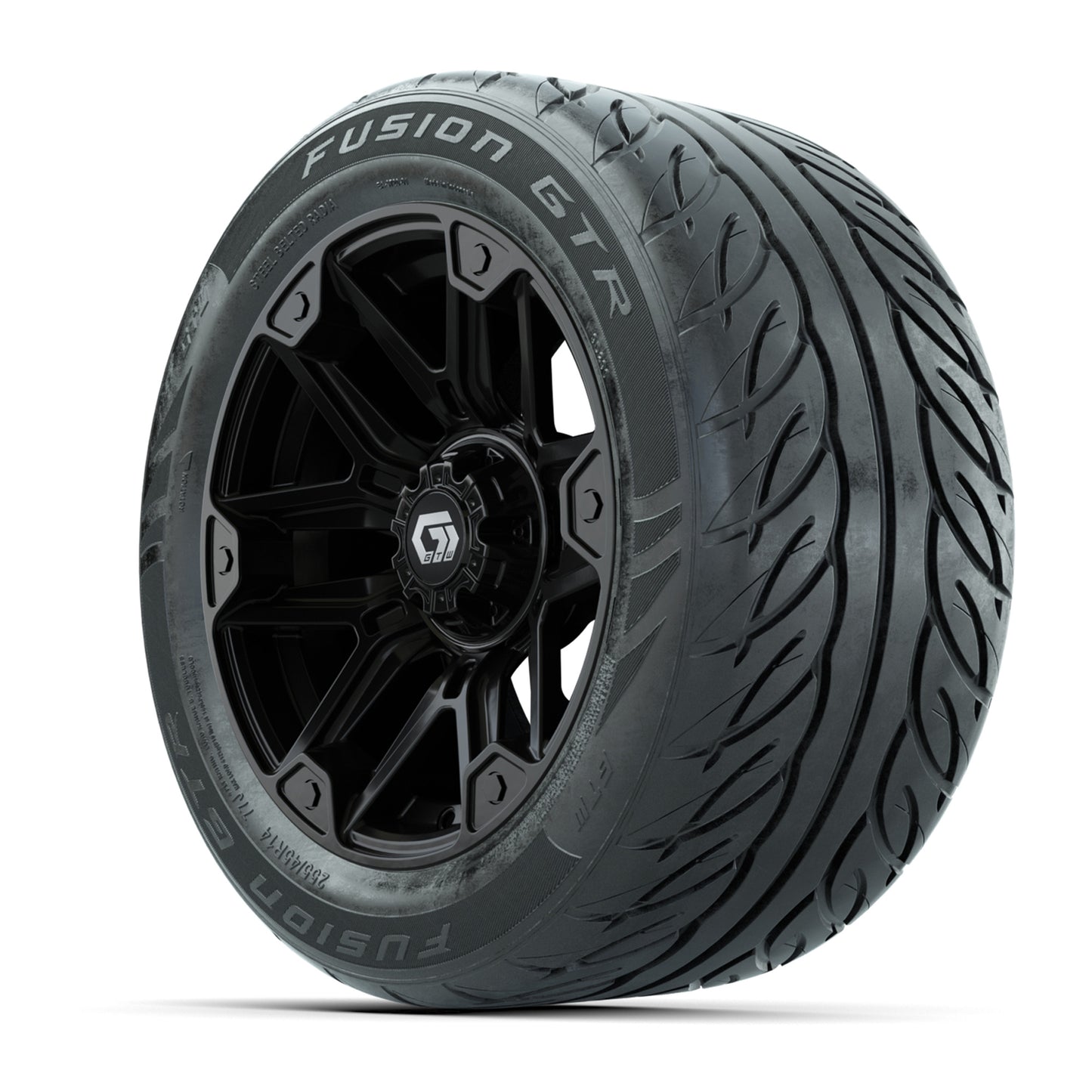 GTW® Graffiti Gloss Black 14 in Wheels with 255/45-R14 Fusion GTR Steel Belt Radial Street Tires – Full Set