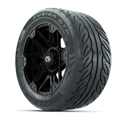 GTW® Graffiti Gloss Black 14 in Wheels with 255/45-R14 Fusion GTR Steel Belt Radial Street Tires – Full Set