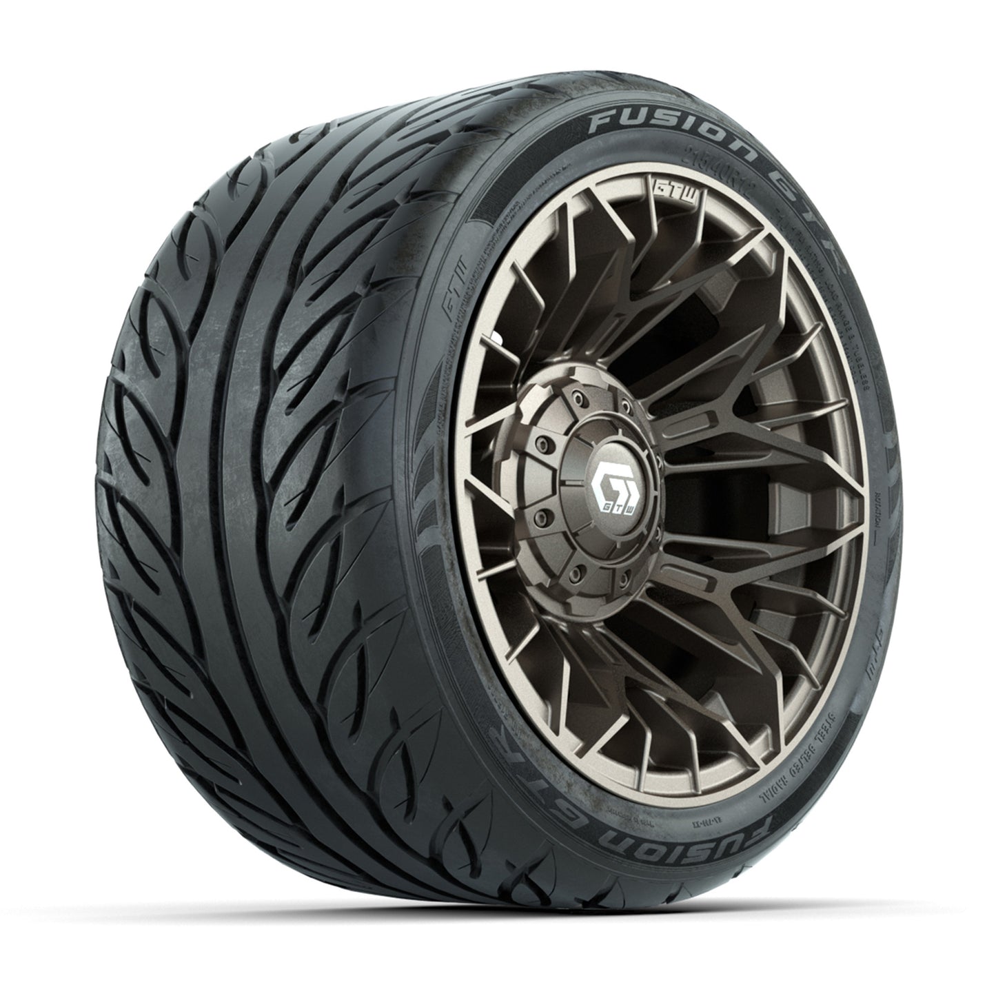 GTW® Stellar Matte Bronze 12 in Wheels with 215/40-R12 Fusion GTR Steel Belt Radial Street Tires – Full Set