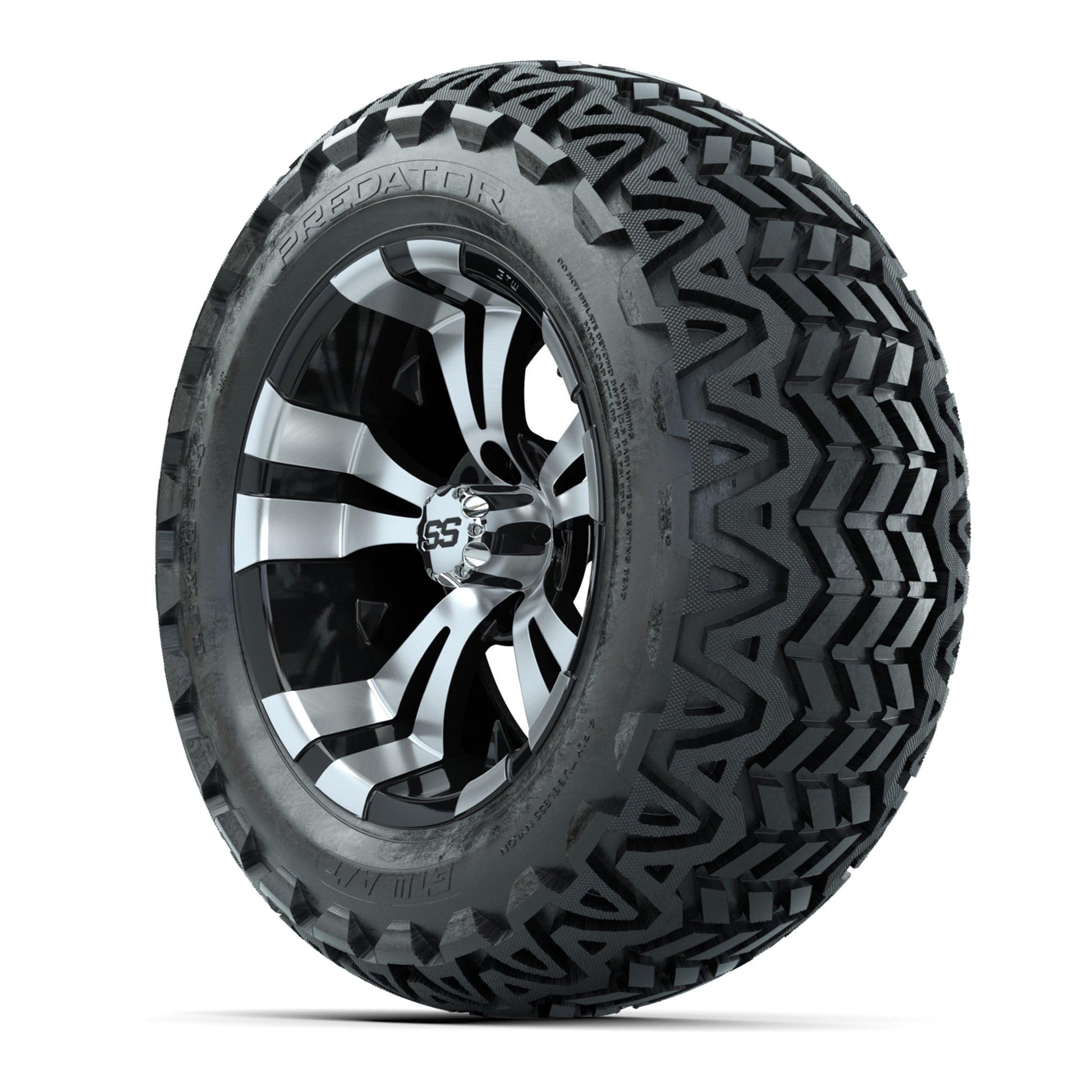 GTW Vampire Black and Machined Wheels with 23in Predator A-T Tires - 14 Inch