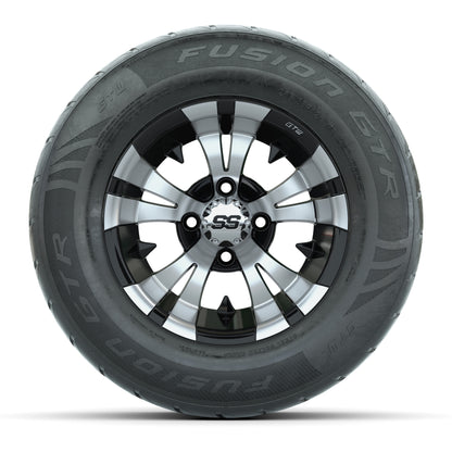 GTW® Vampire Black/Machined 12 in Wheels with 255/55-R12 Fusion GTR Steel Belt Radial Street Tires – Full Set