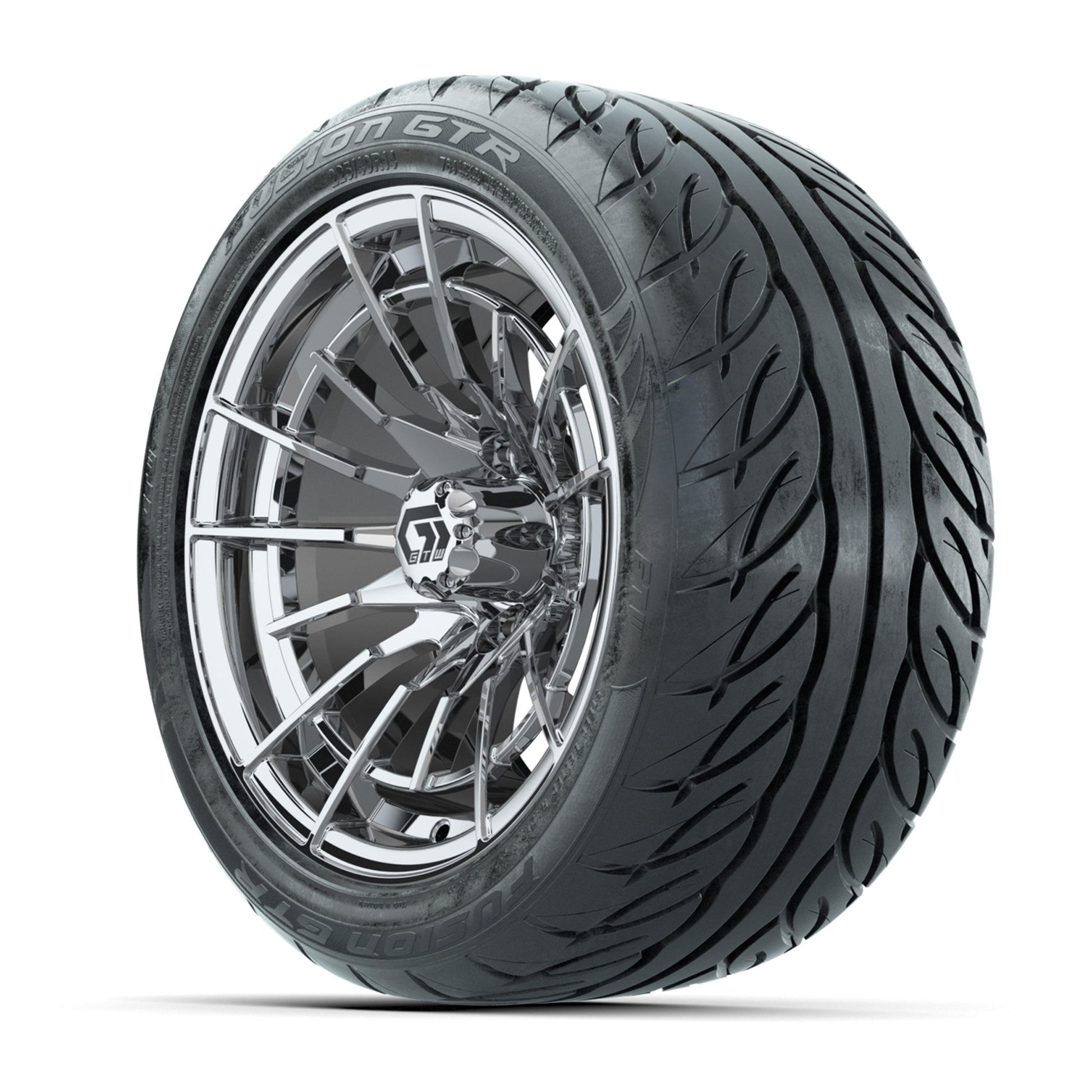 GTW® Boost Chrome 14 in Wheels with 225/40-R14 Fusion GTR Steel Belt Radial Street Tires – Full Set