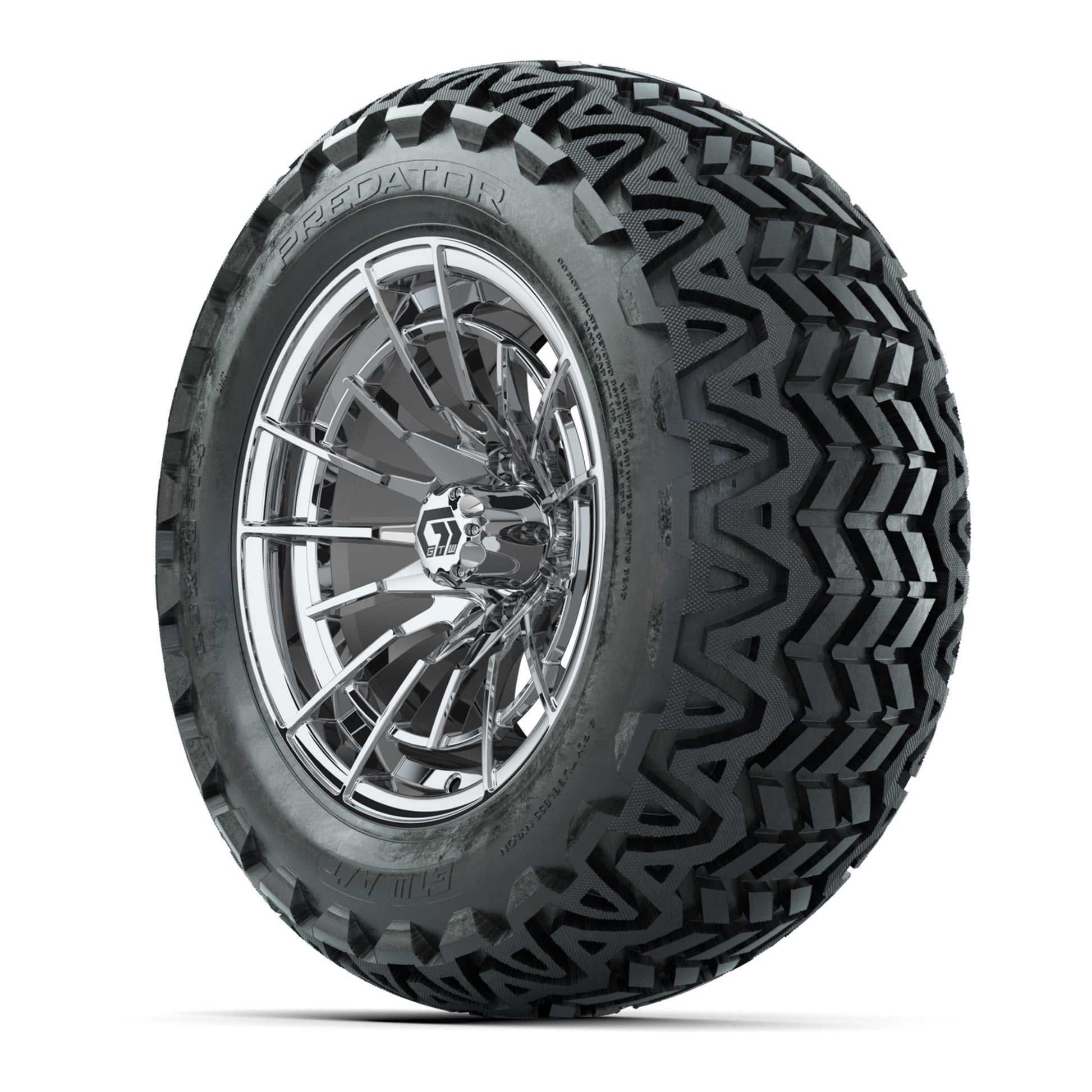 GTW® Boost Chrome 14 in Wheels with 23x10-14 Predator All-Terrain Tires – Full Set
