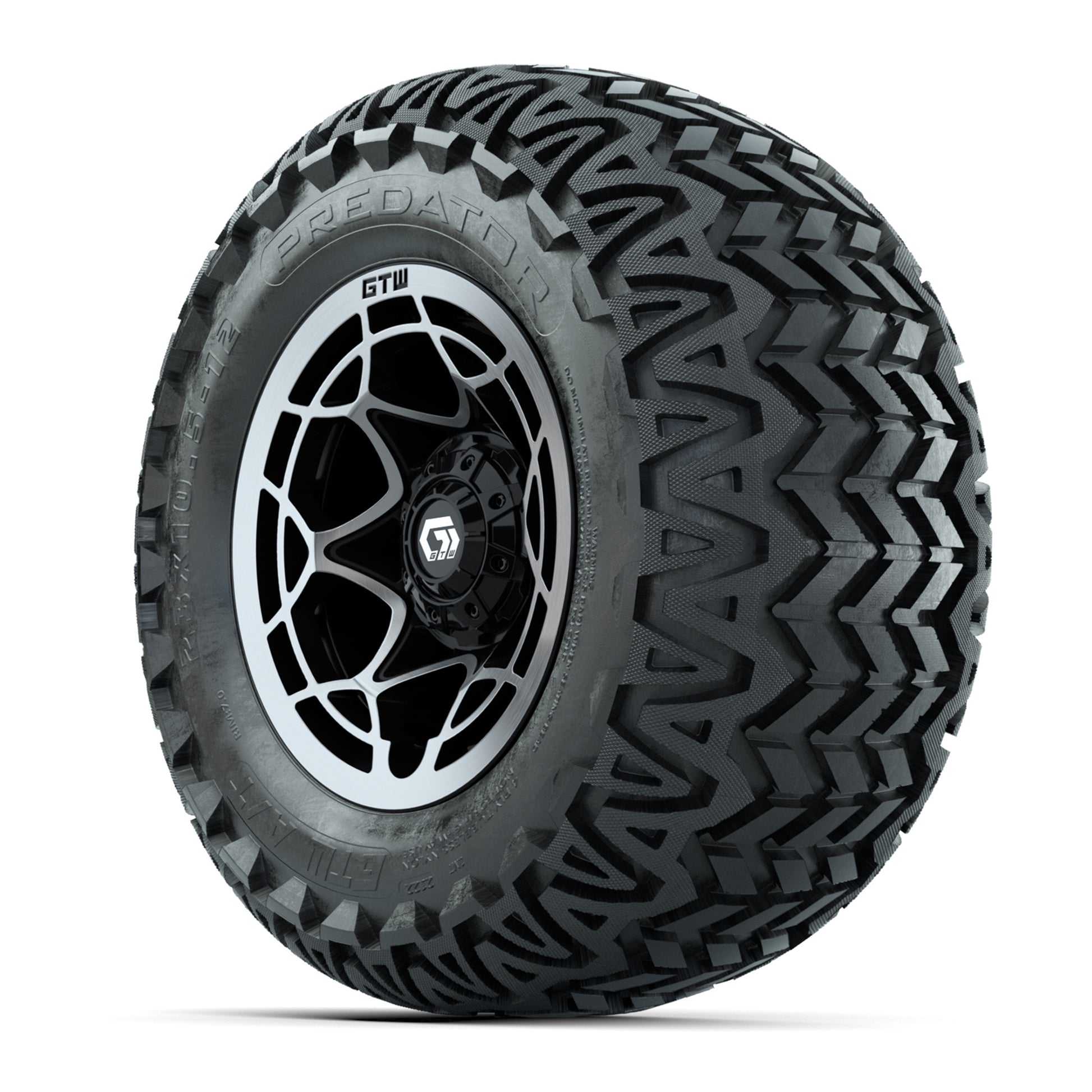 GTW® Nexus Black/Silver 12 in Wheels with 23X10.5-12 Predator All-Terrain Tires – Full Set