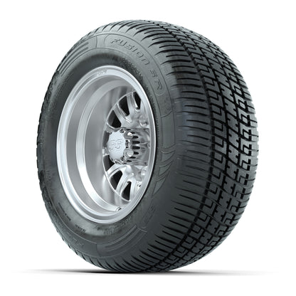 GTW Medusa Silver/Machined 10 in Wheels with 205/50-R10 Fusion S/R Radial Steel Belt Street Tires - Full Set