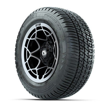 GTW® Nexus Gloss Black 12 in Wheels with 215/50-R12 Fusion S/R Steel Belt Radial Tires – Full Set