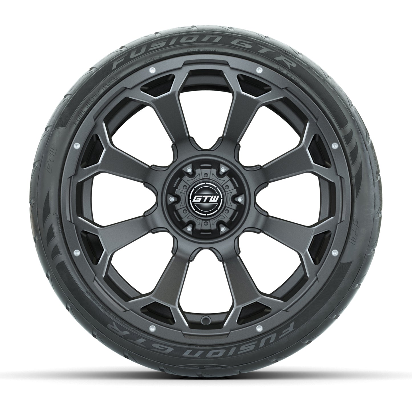 GTW Raven Matte Gray/Ball Mill 15 in Wheels with 215/40-R15 Fusion GTR Steel Belt Radial Street Tires – Full Set