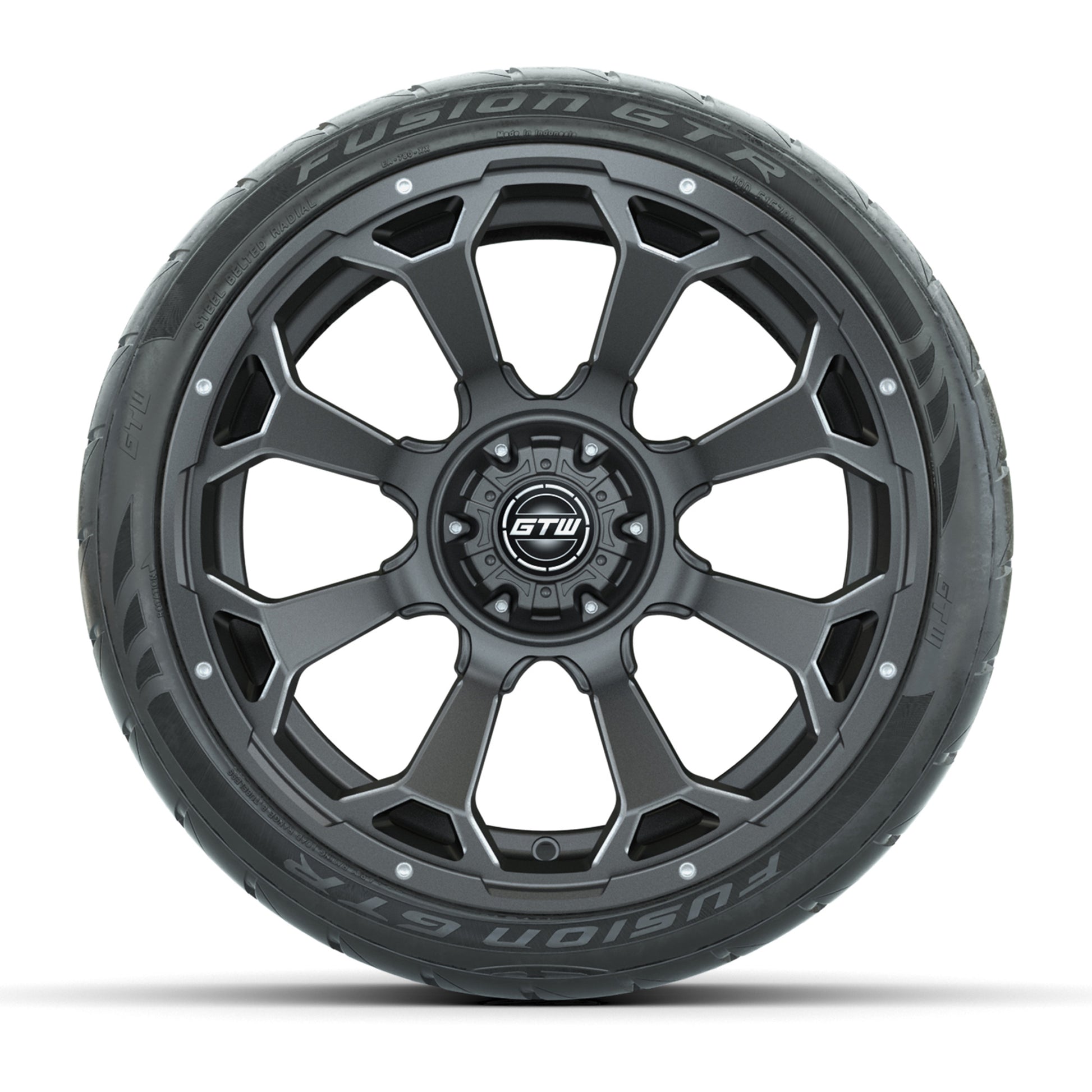 GTW Raven Matte Gray/Ball Mill 15 in Wheels with 215/40-R15 Fusion GTR Steel Belt Radial Street Tires – Full Set