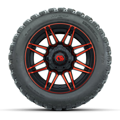GTW® Stealth Red/Machined 12 in Wheels with 20X10-12 Nomad Steel Belt Radial All-Terrain Tires – Full Set