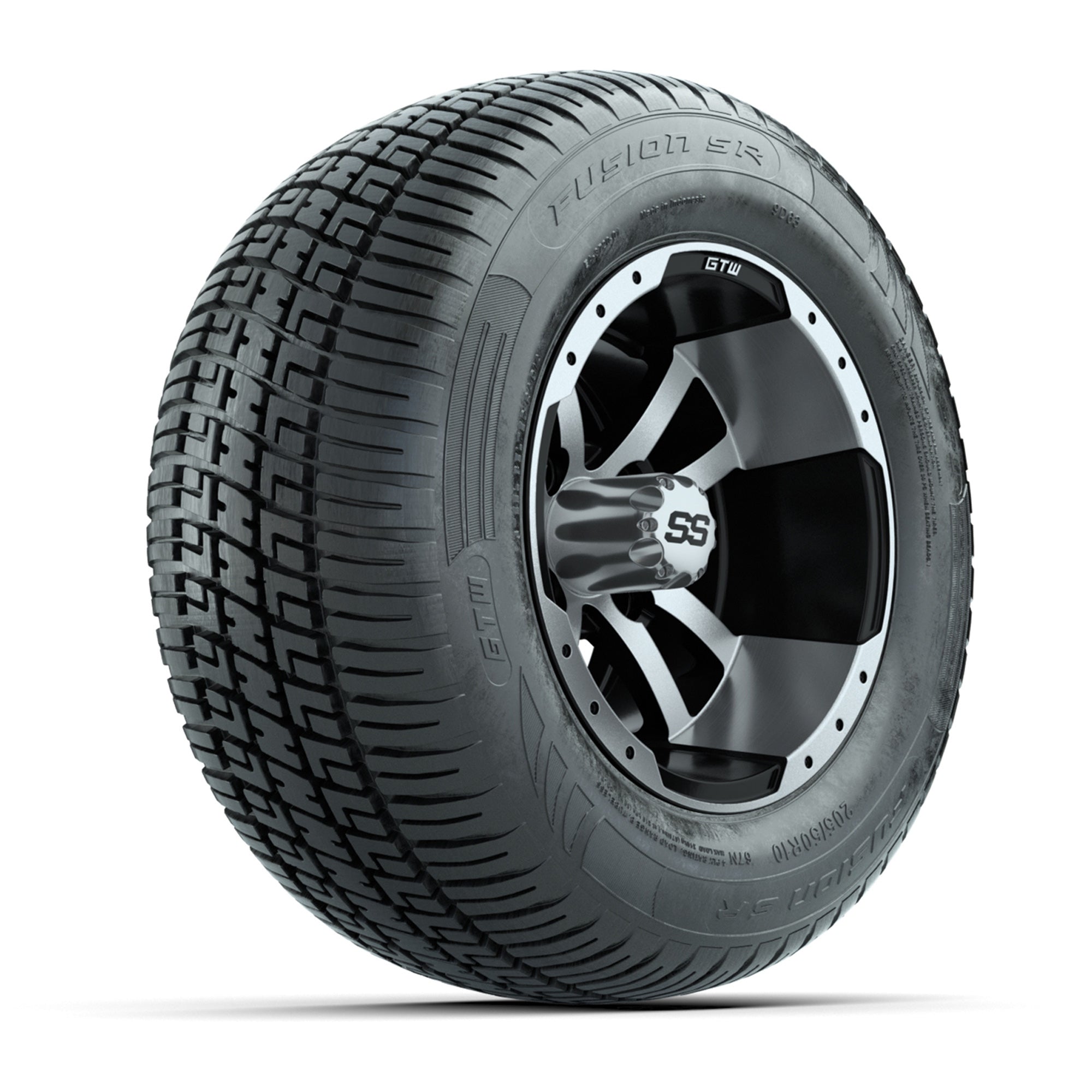 GTW Storm Trooper Black/Machined 10 in Wheels with 205/50-R10 Fusion S/R Radial Steel Belt Street Tires - Full Set