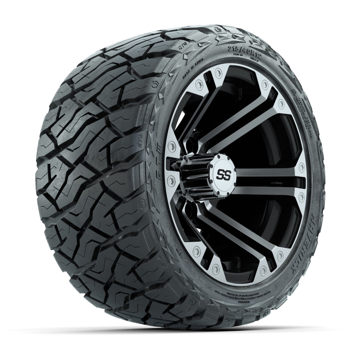 GTW Specter Black/Machined 12 in Wheels with 215/40-R12 Maverick Low-Profile All-Terrain Tires – Full Set