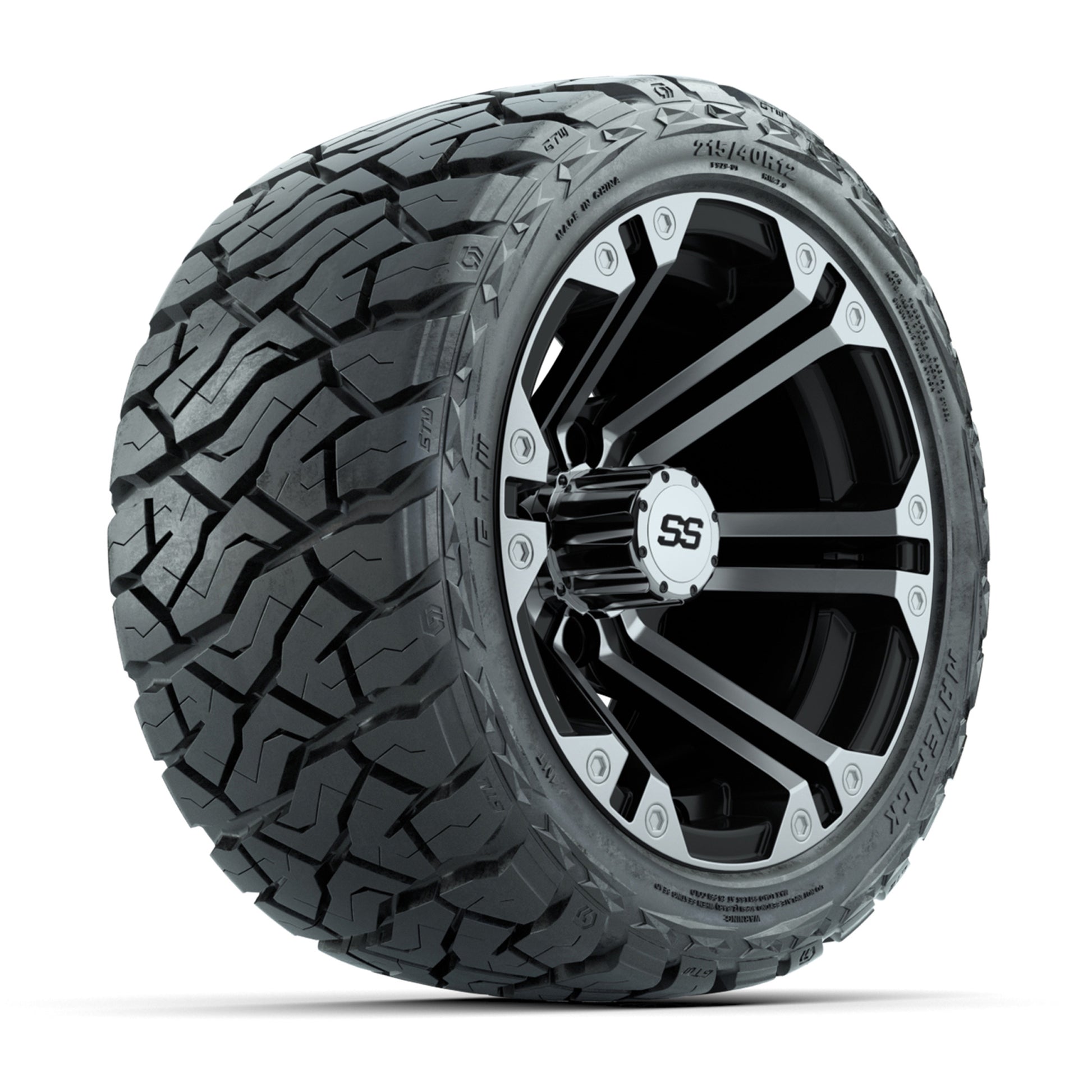 GTW Specter Black/Machined 12 in Wheels with 215/40-R12 Maverick Low-Profile All-Terrain Tires – Full Set