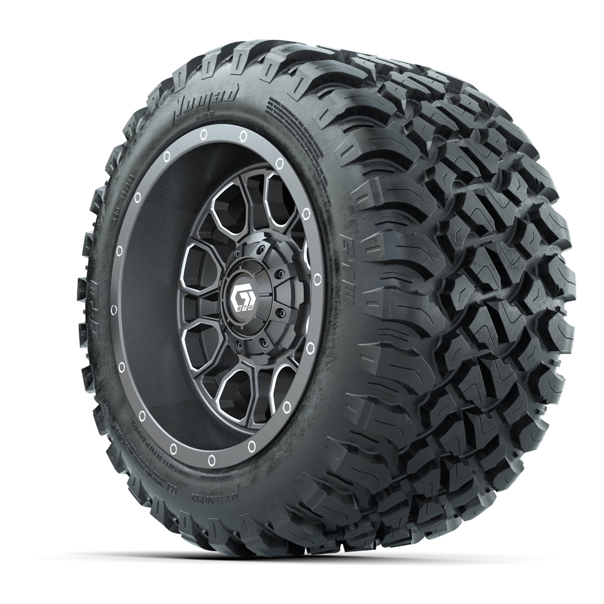 GTW Volt Gunmetal/Machined 12 in Wheels with 22x11-R12 Nomad All Terrain Tires – Full Set