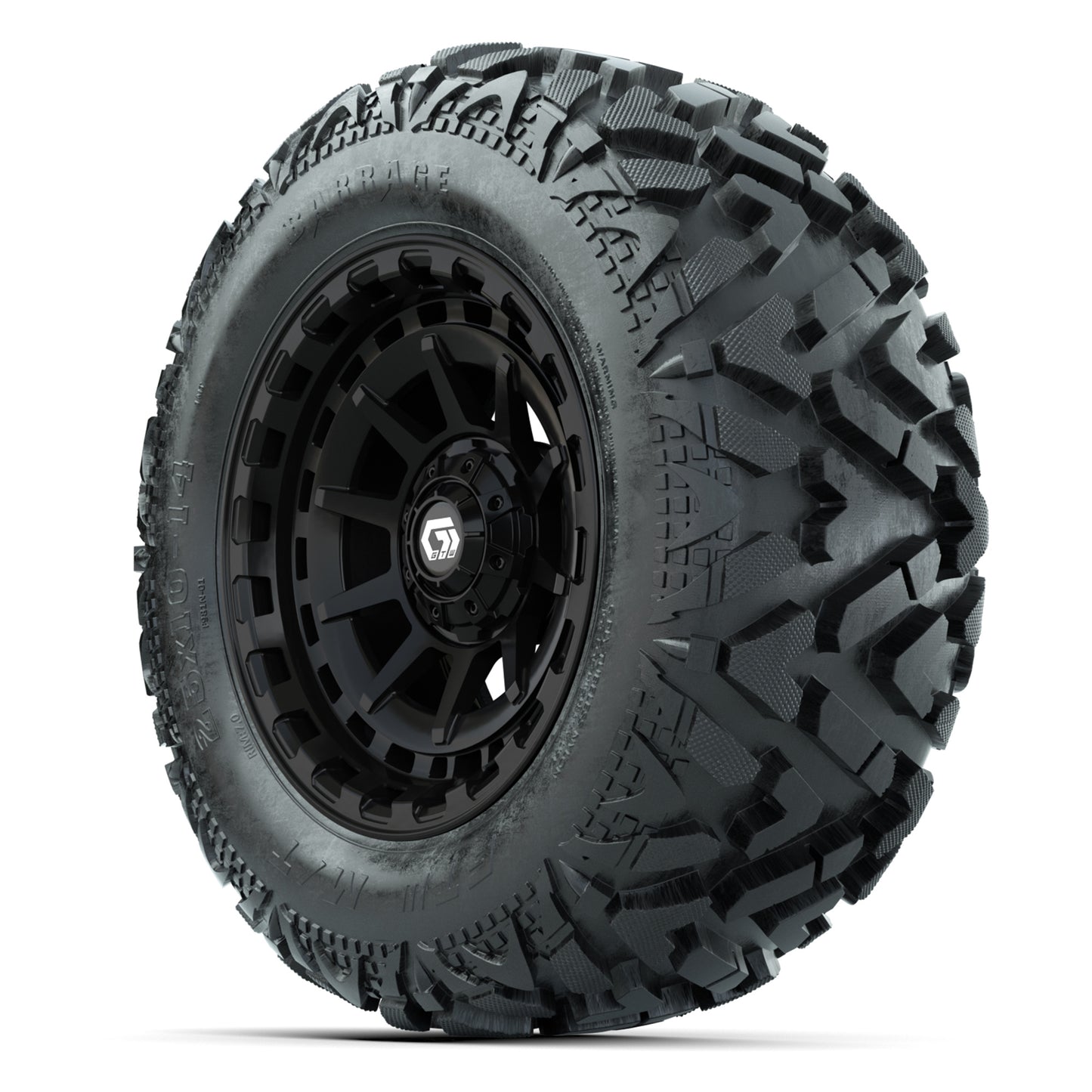 GTW Barricade Black 14 in Wheels with 25x10-14 Barrage Mud Tires – Full Set